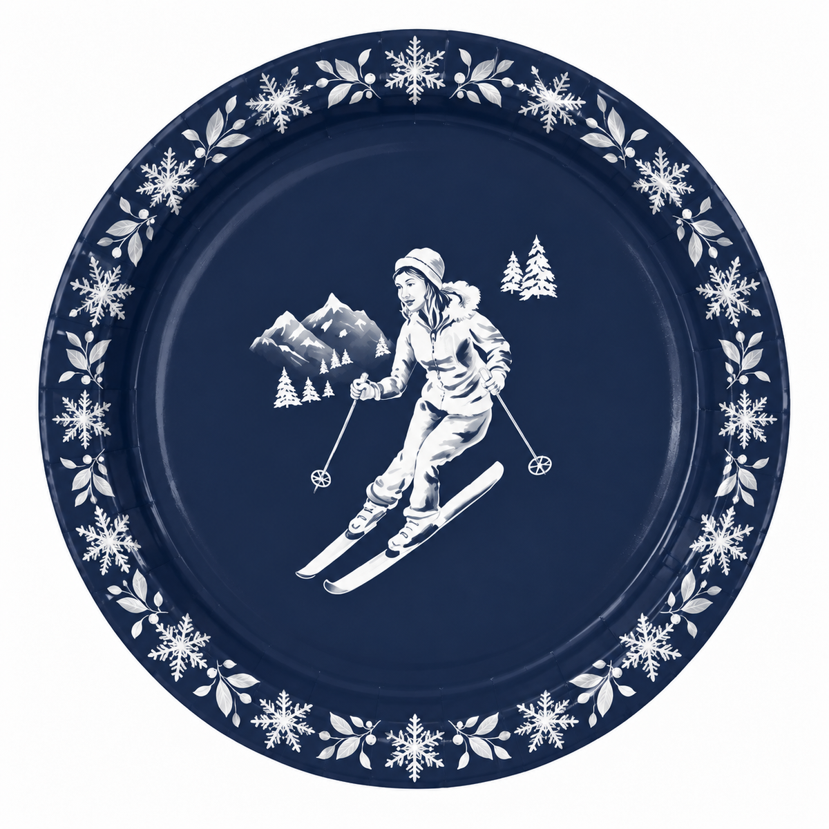 Navy Skier Jasperware Dessert Paper Plate - 8 pack