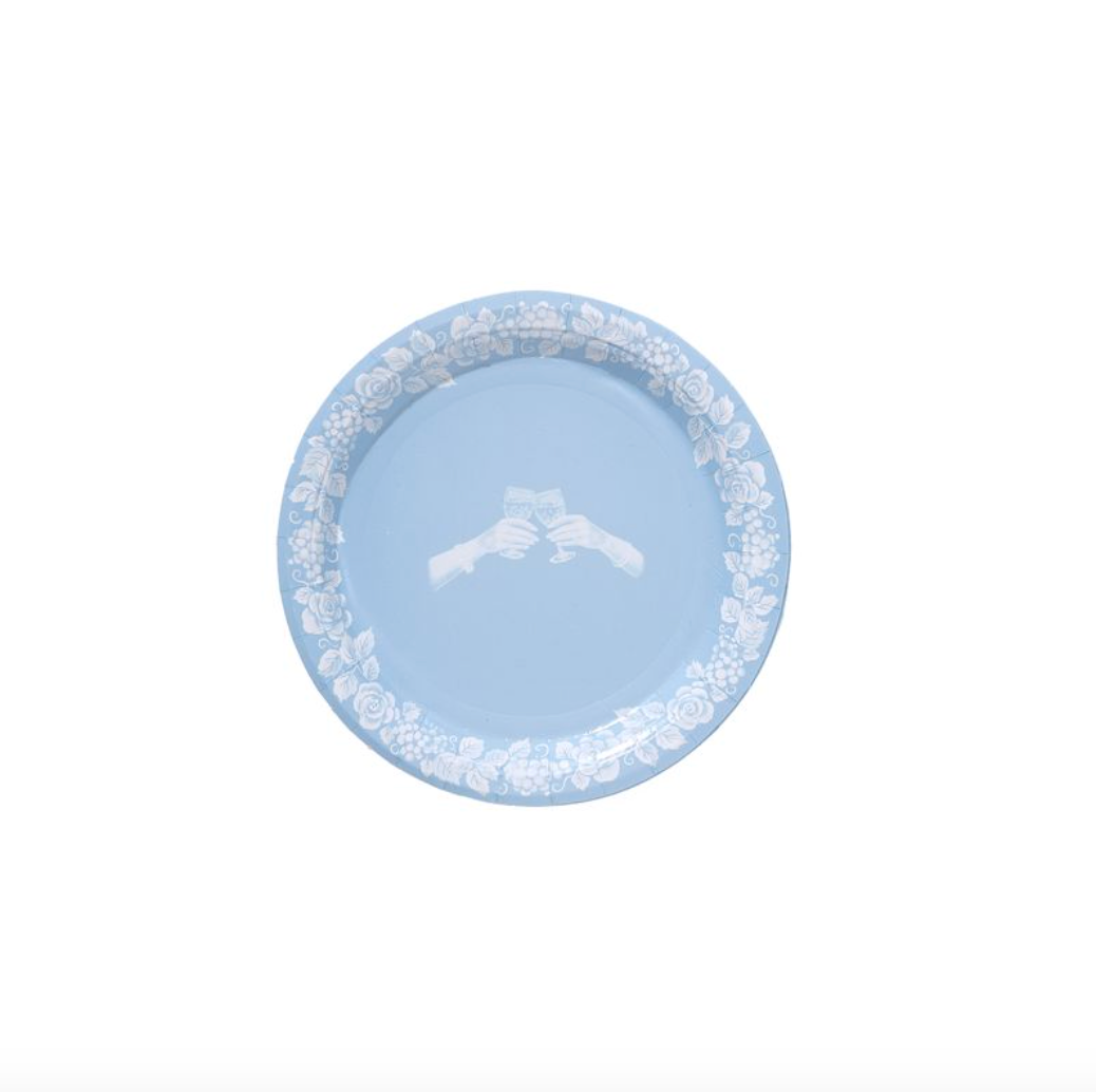 Mini Oset Babür-Winter's Curated Wines Ice Blue Jasperware Paper Plate  - 50 pack